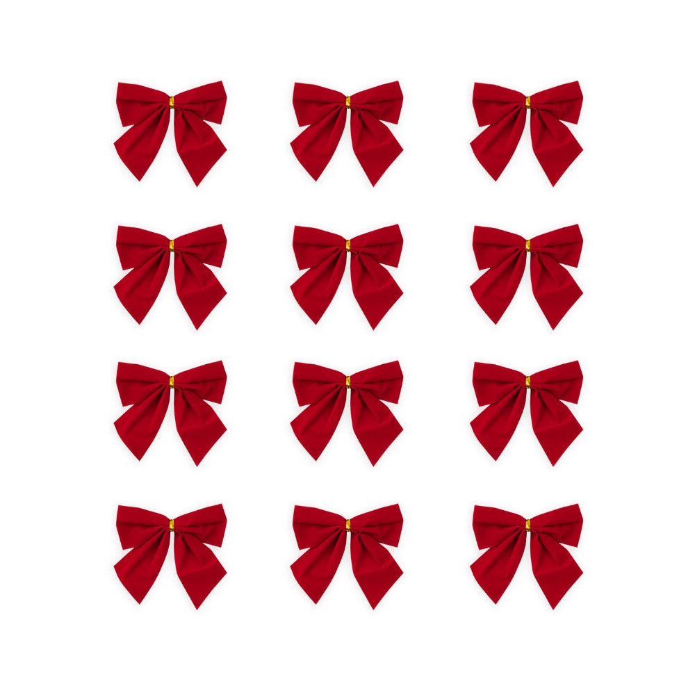 Świąteczne kokardy na choinkę i prezenty - czerwone, 5 cm, 12 szt.