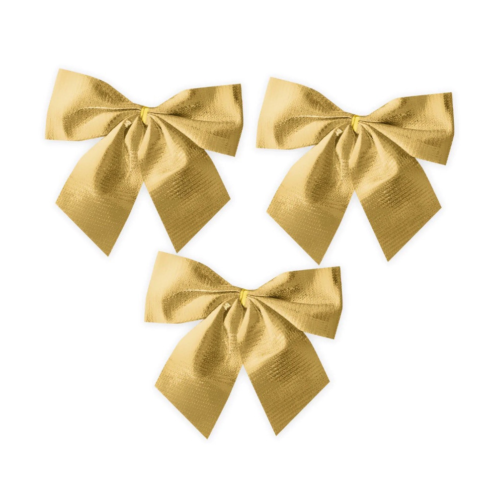 Bows for Christmas tree and gifts - gold, 12 cm, 3 pcs.