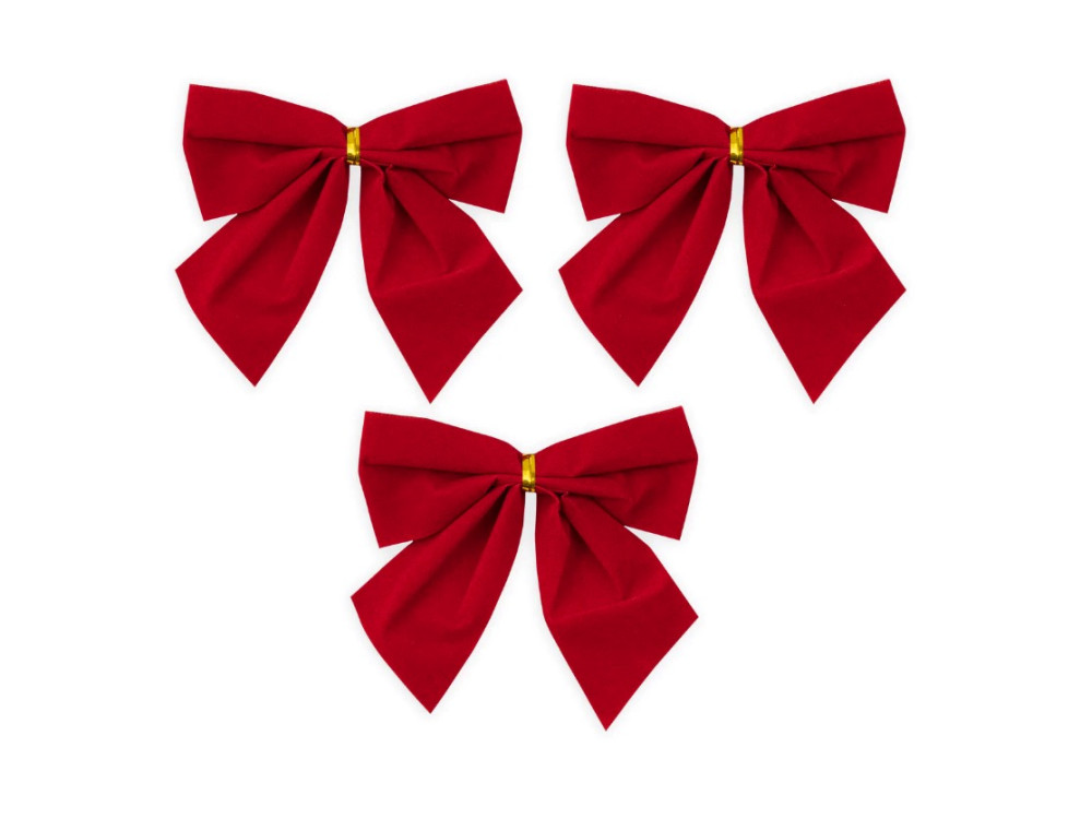 Bows for Christmas tree and gifts - red, 12 cm, 3 pcs.