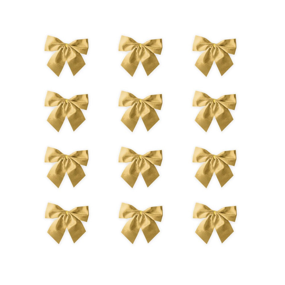Świąteczne kokardy na choinkę i prezenty - złote, 5 cm, 12 szt.