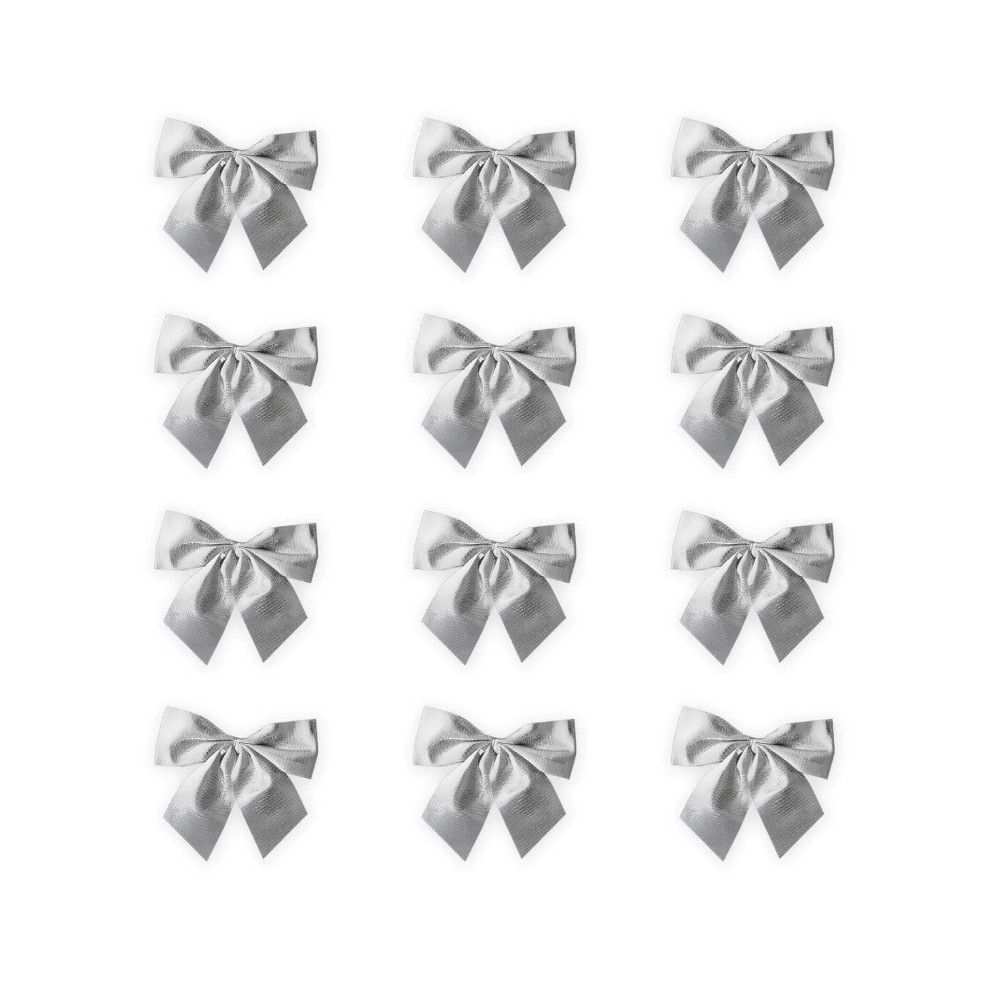 Bows for Christmas tree and gifts - silver, 5 cm, 12 pcs.