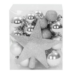 Set of shatterproof baubles with star - silver, 32 pcs.