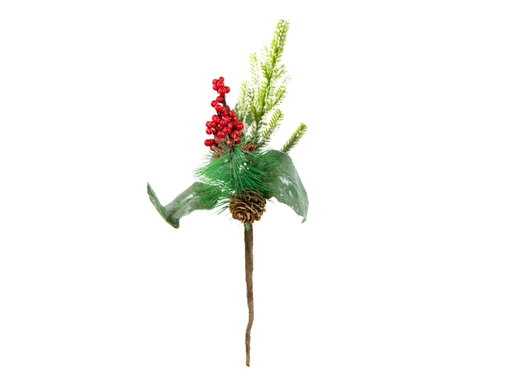 Christmas branch with pinecone and rowan - 15 cm