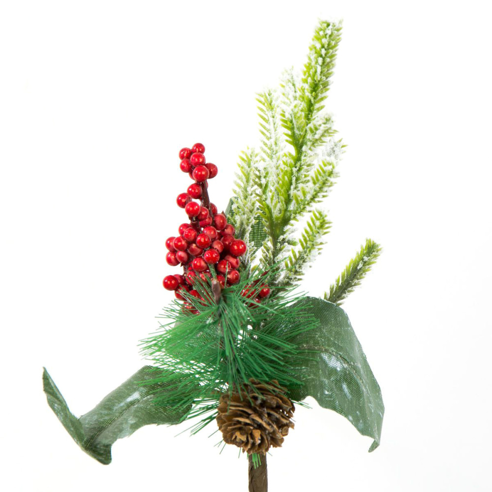 Gałązka świąteczna z szyszką i jarzębiną - 15 cm