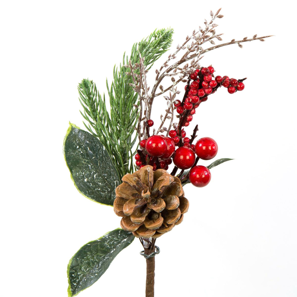 Christmas branch, red berries with pinecone and rowan - 25 cm
