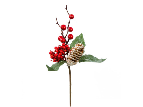 Christmas branch, red berries with pinecone and rowan - 20 cm