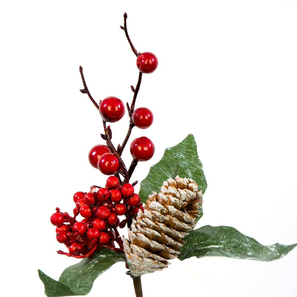 Christmas branch, red berries with pinecone and rowan - 20 cm