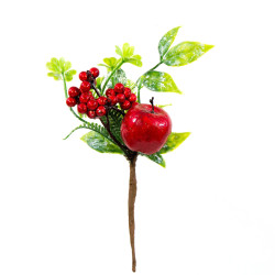 Gałązka świąteczna, jagody czerwone z jabłuszkiem - 20 cm