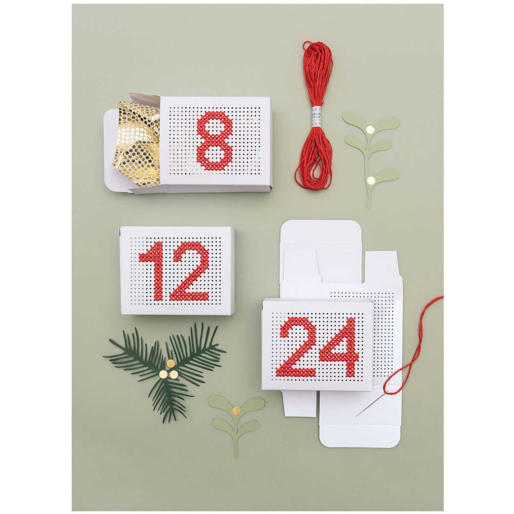 Advent calendar, embroidery gift boxes - white, 24 pcs.