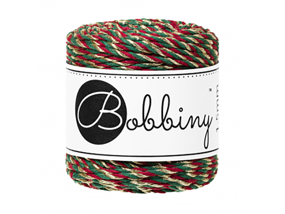 Sznurek bawełniany do makramy - Bobbiny - Świąteczny Mix, 1,5 mm, 35 m