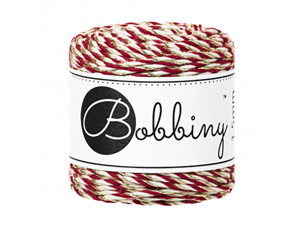 Cotton cord for macrames - Bobbiny - Christmas Red, 1,5 mm, 35m
