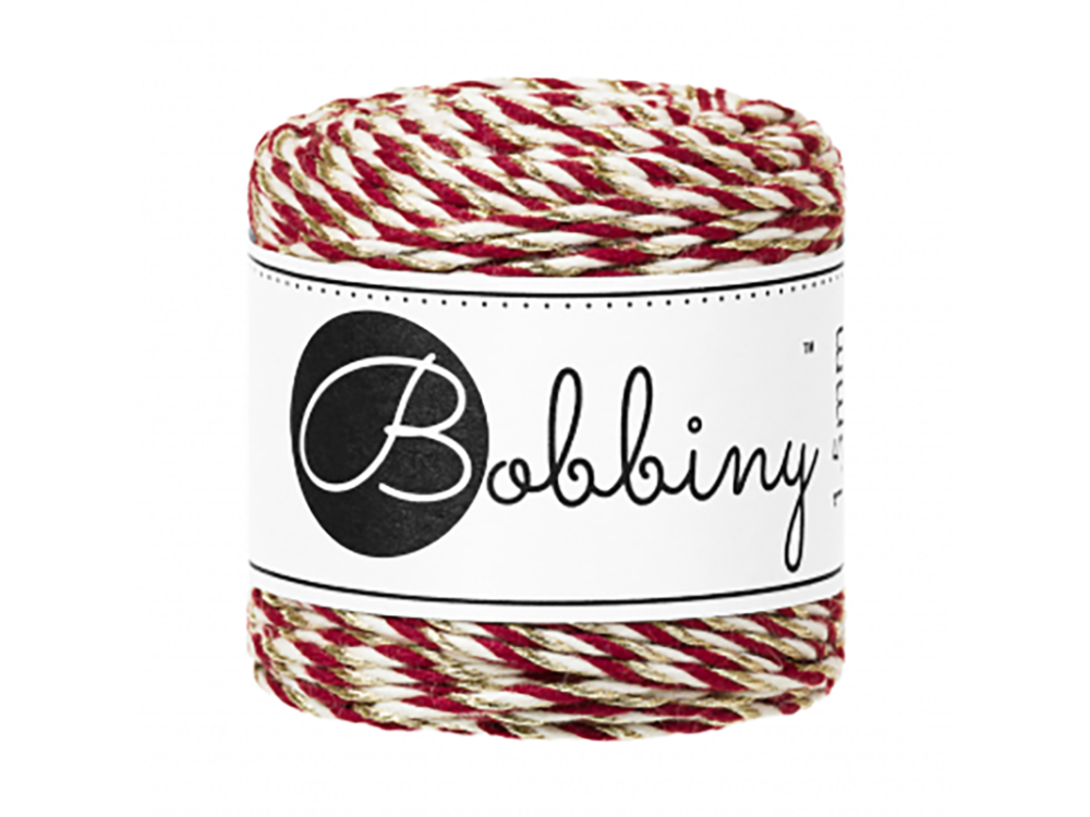 Sznurek bawełniany do makramy - Bobbiny - Świąteczny Czerwony, 1,5 mm, 35 m