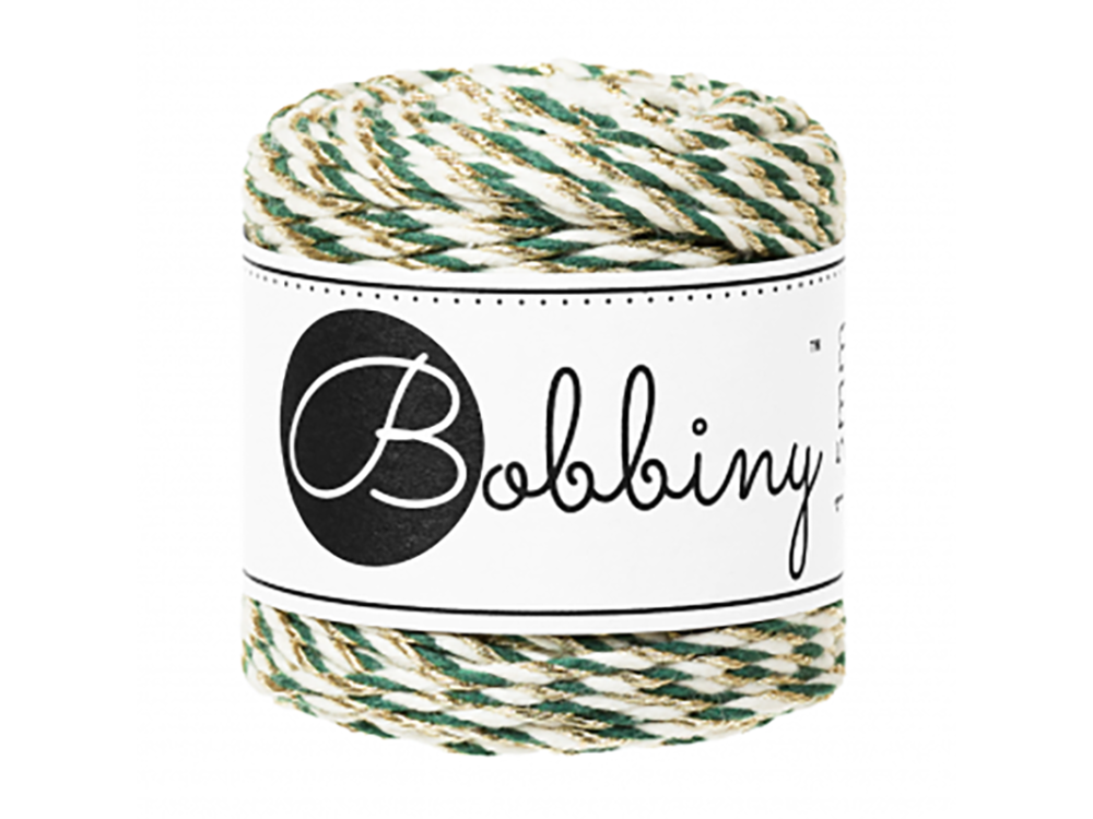 Sznurek bawełniany do makramy - Bobbiny - Świąteczny Zielony, 1,5 mm, 35 m