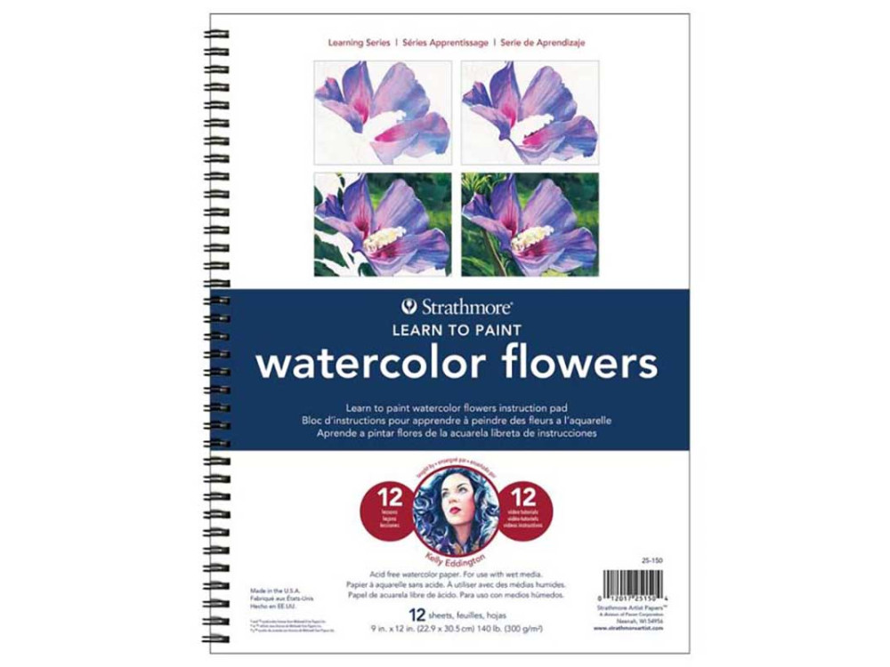 Learn to Paint Watercolor Flowers, Instruction Pad - Strathmore - 22,9 x 30,5 cm, 300 g, 12 sheets