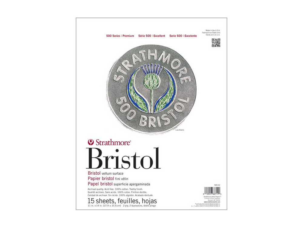 Bristol Vellum paper, series 300 - Strathmore - 27,9 x 35,6 cm, 270 g, 15 sheets