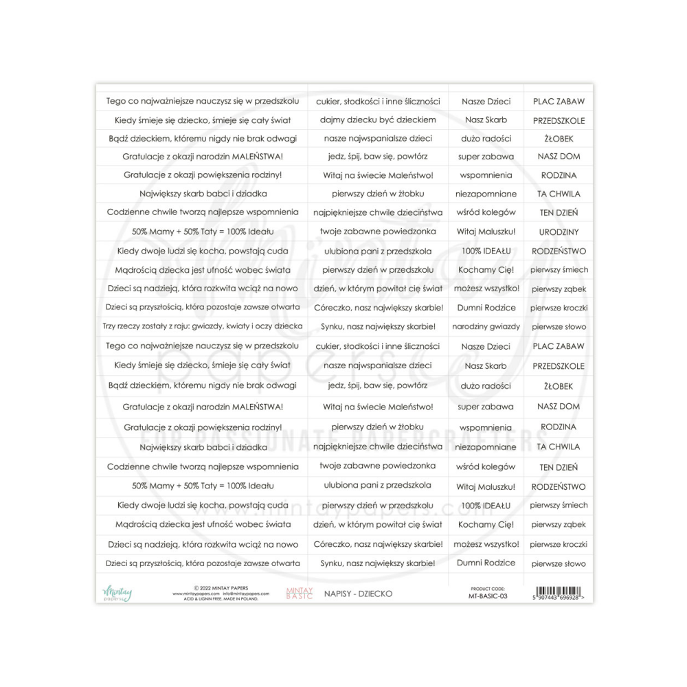 Set of scrapbooking quotes 30,5 x 30,5 cm - Mintay - Dziecko, PL