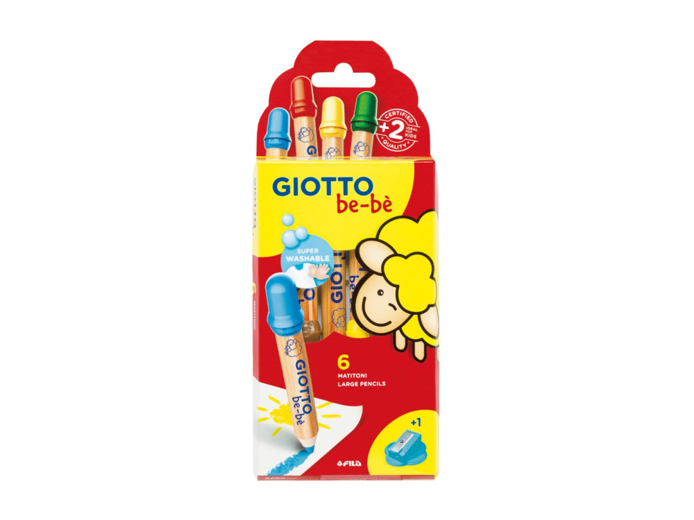 Grube kredki ołówkowe dla dzieci z temperówką - Giotto bebe - 6 kolorów