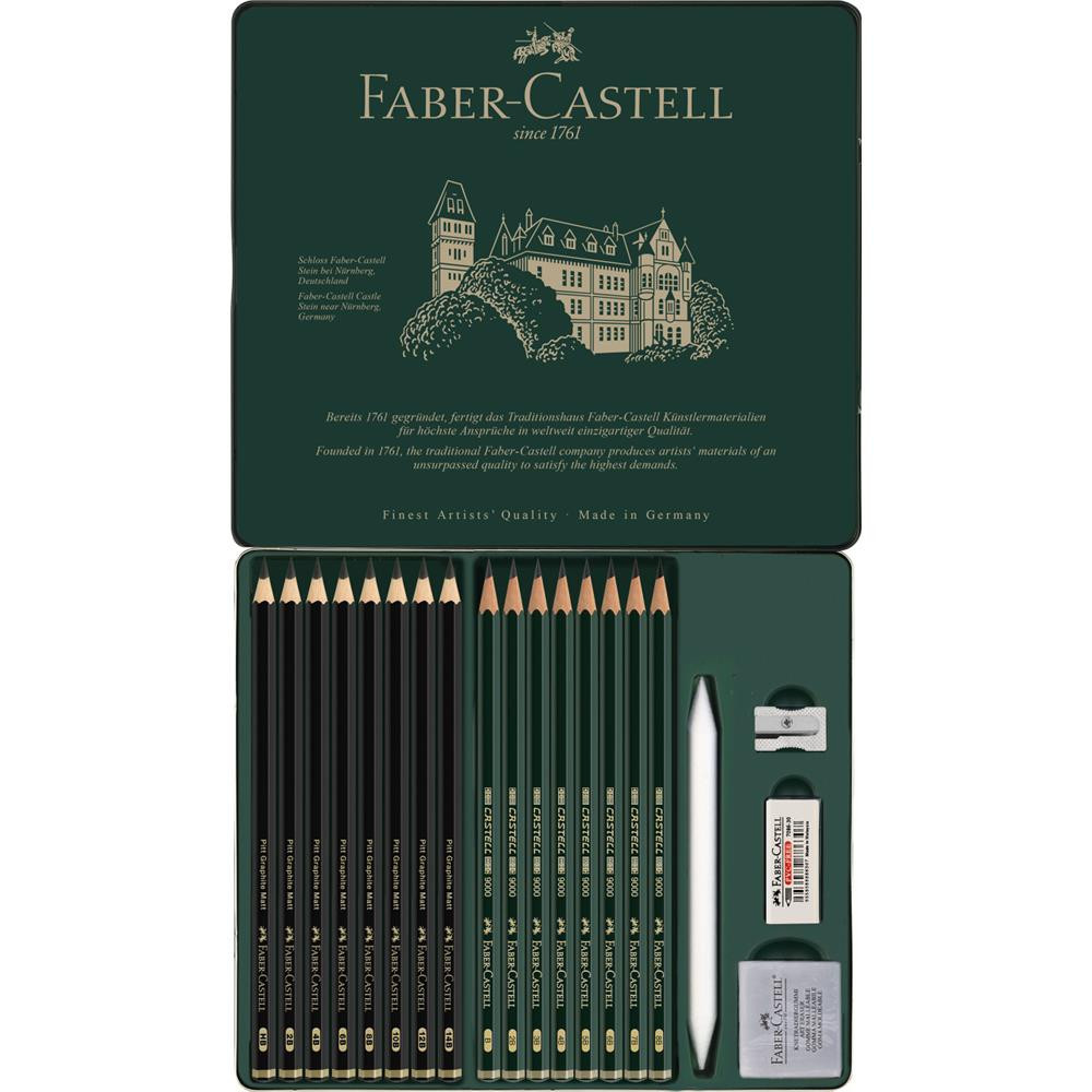 Pitt Graphite Matt & Castell 9000 pencils in metal tin - Faber-Castell - 20 pcs