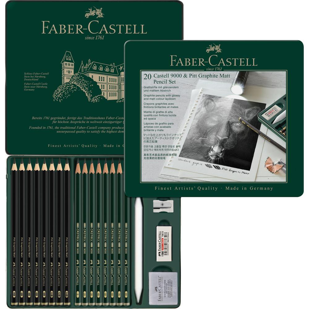 Pitt Graphite Matt & Castell 9000 pencils in metal tin - Faber-Castell - 20 pcs