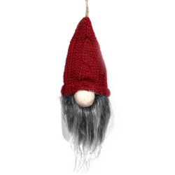 Skrzat świąteczny z wełnianą czapką, wiszący - czerwony, 15 cm