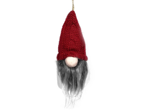 Christmas hanging gnome with wool hat - red, 15 cm