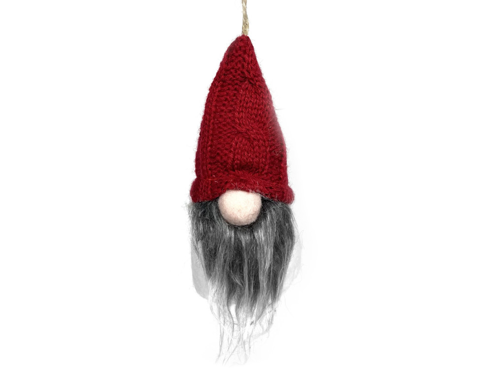 Skrzat świąteczny z wełnianą czapką, wiszący - czerwony, 15 cm