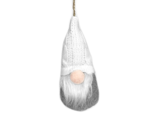 Skrzat świąteczny z wełnianą czapką, wiszący - biały, 15 cm