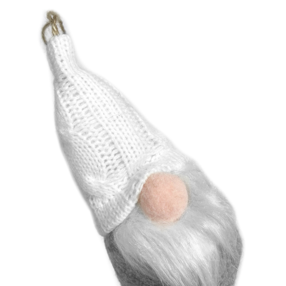 Skrzat świąteczny z wełnianą czapką, wiszący - biały, 15 cm