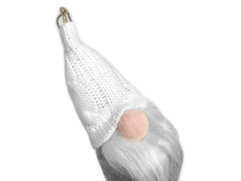 Christmas hanging gnome with wool hat - white, 15 cm