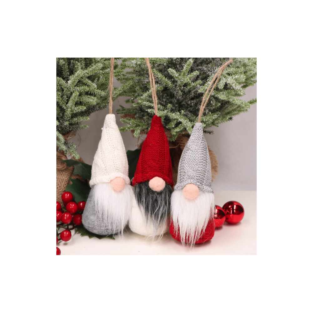 Christmas hanging gnome with wool hat - white, 15 cm