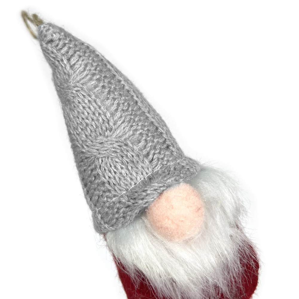 Skrzat świąteczny z wełnianą czapką, wiszący - szary, 15 cm
