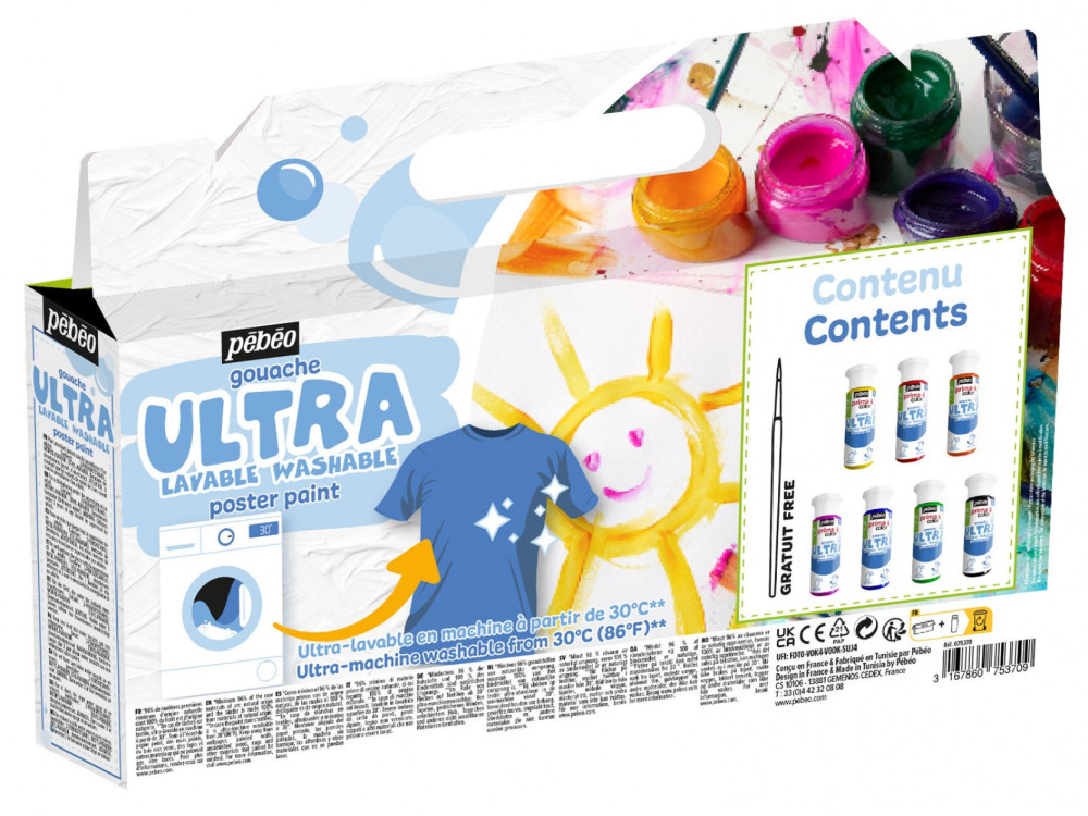 Set of Ultralavable gouache paints for kids - Pébéo - 7 colors x 60 ml