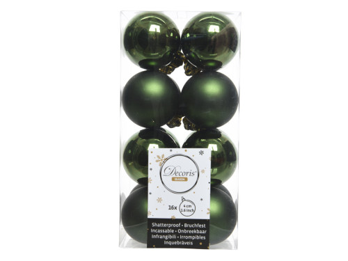 Shatterproof baubles - bottle green, 4 cm, 16 pcs.