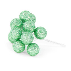 Glitter baubles on wires - light green, 25 mm, 12 pcs.