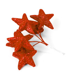 Glitter stars on wires - red, 25 mm, 6 pcs.