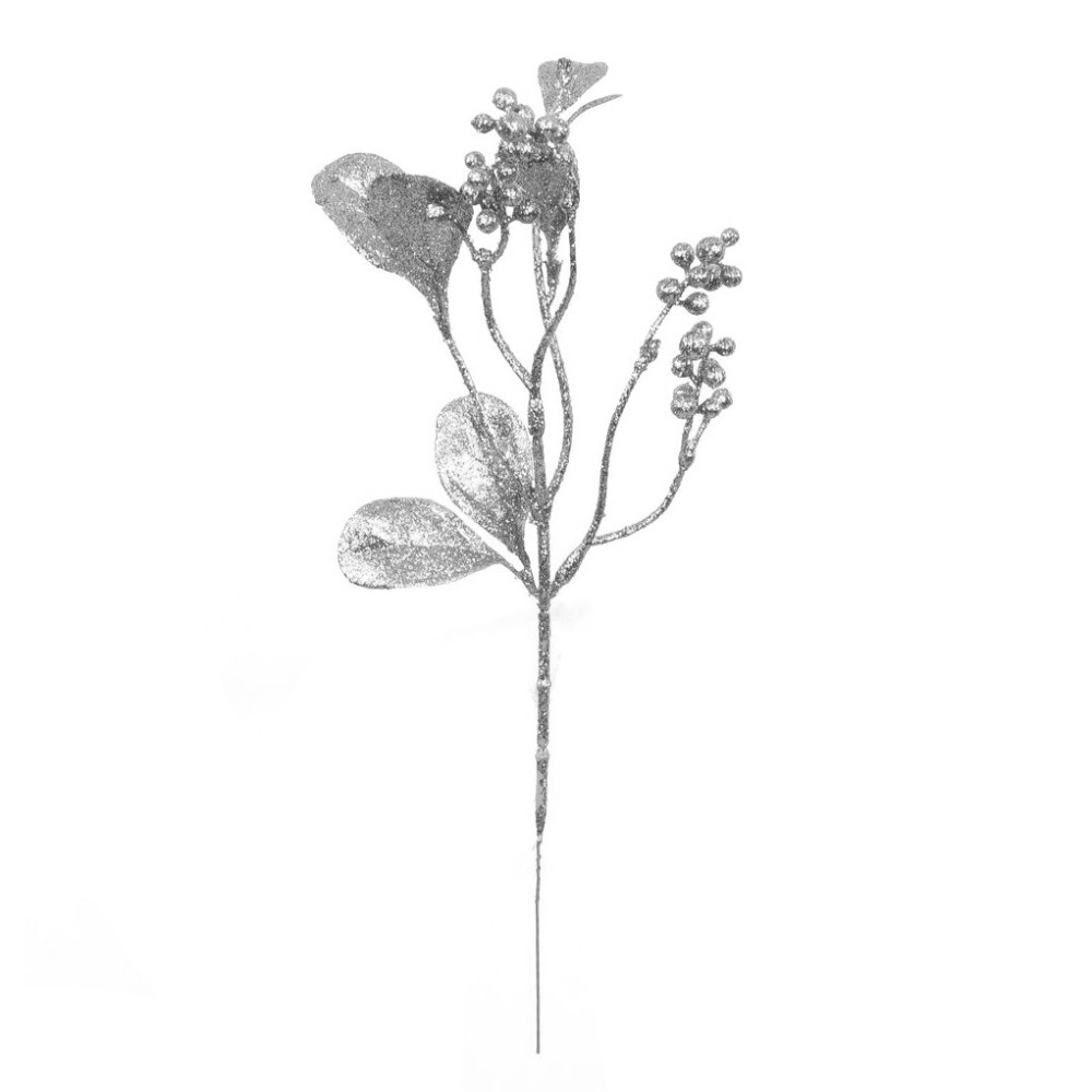Christmas branch with glitter - silver, 30 cm