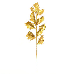 Gałązka świąteczna, ostrokrzew - złota, brokatowa, 30 cm