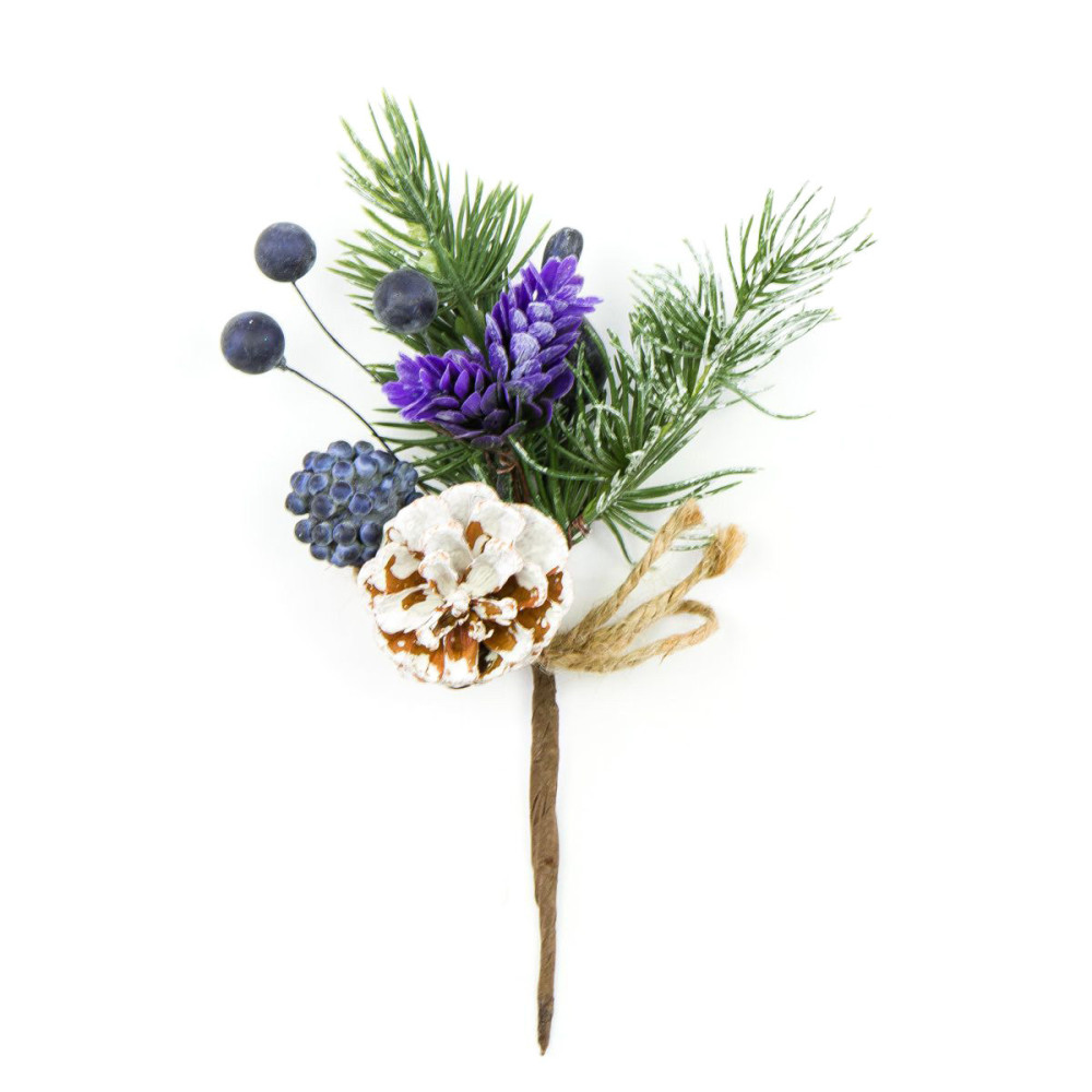Gałązka świąteczna z szyszką - niebieska, 24 cm