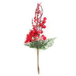 Christmas frosted twig with rowan - red, 26 cm