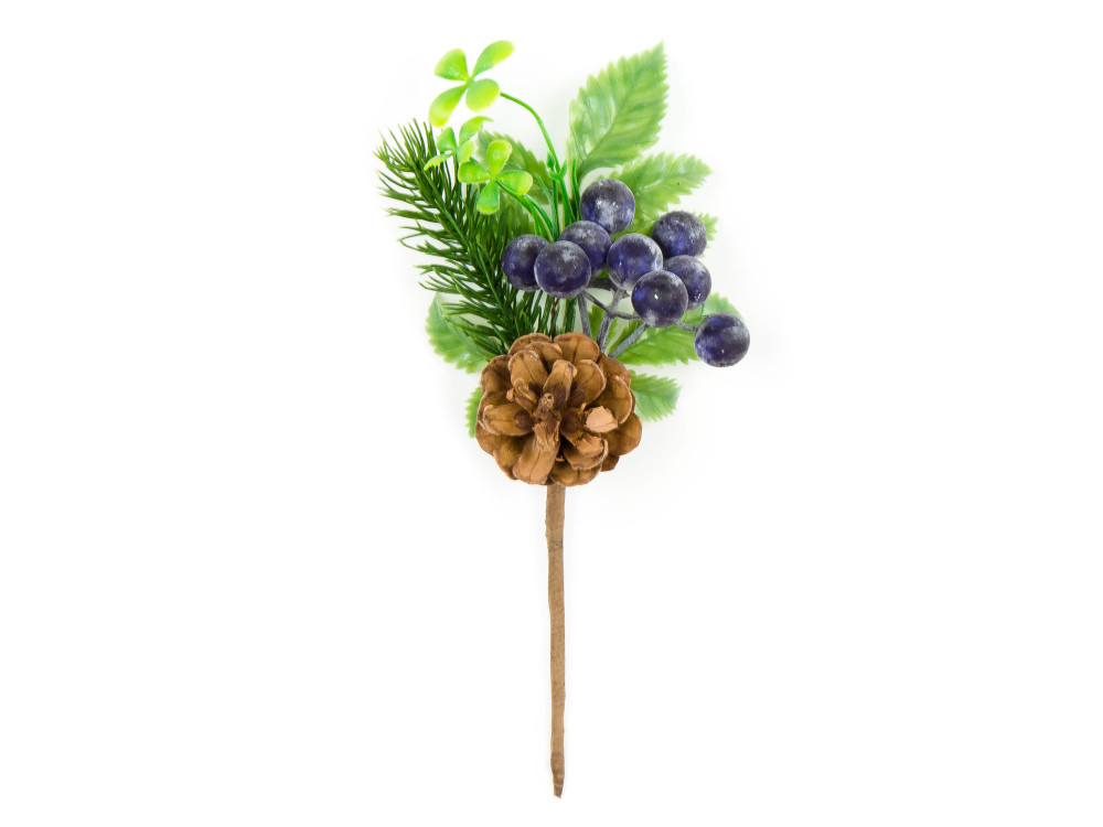 Gałązka świąteczna z szyszką i owocami - 26 cm