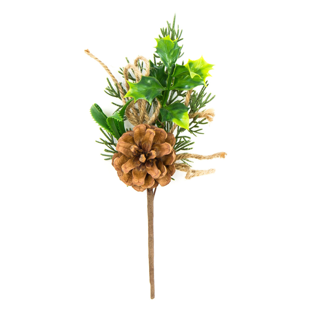 Gałązka świąteczna z szyszką - 26 cm