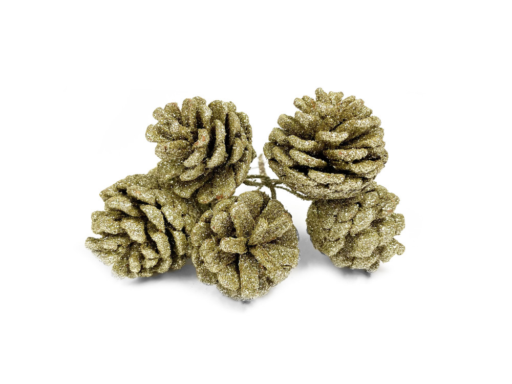 Decorative cones with glitter - gold, 6 cm, 6 pcs.