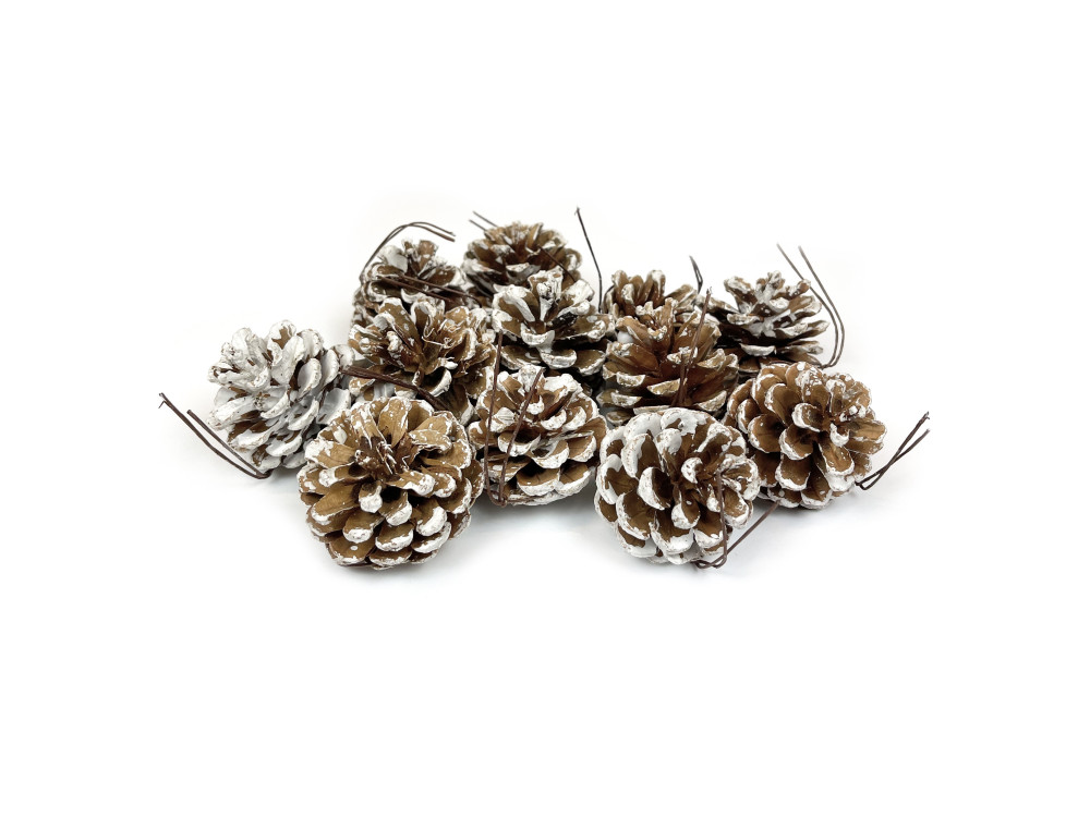 Decorative bleached cones on wires - 5 cm, 12 pcs.