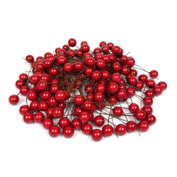 Decorative fruits on wires - red, 1 cm, 144 pcs.