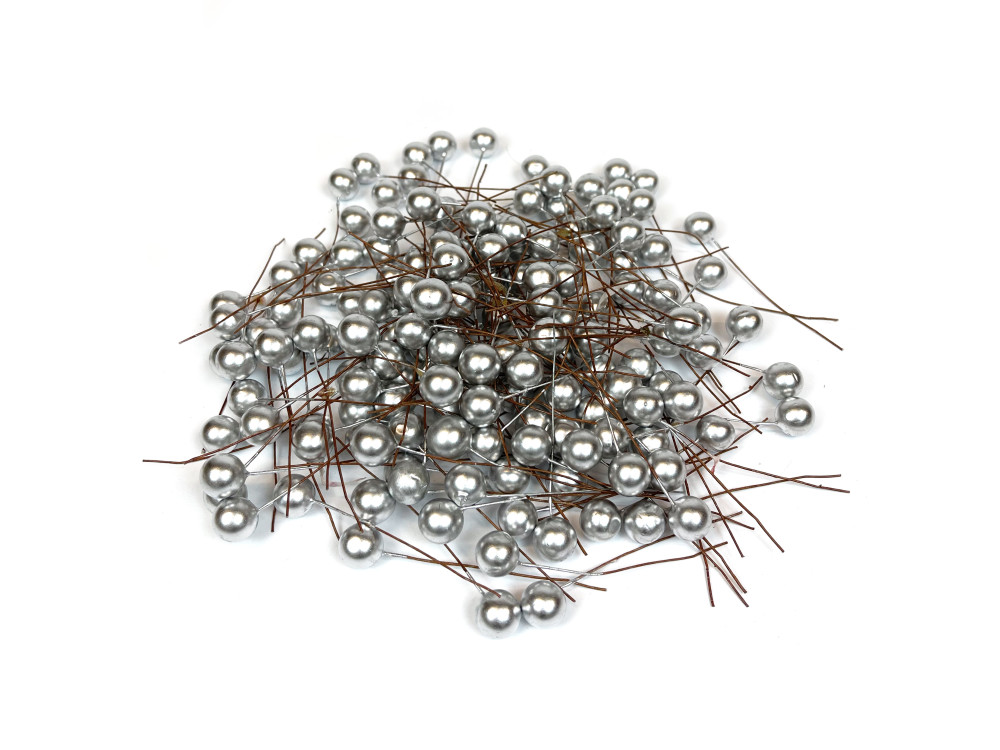 Decorative fruits on wires - silver, 1 cm, 144 pcs.