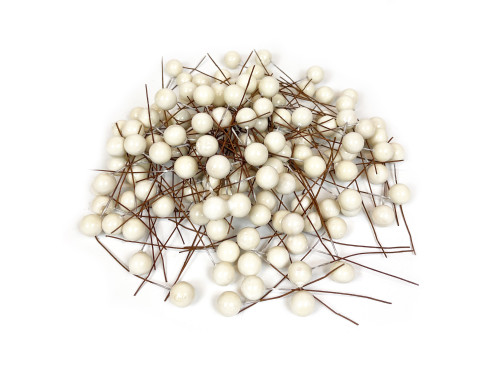 Decorative fruits on wires - white, 1 cm, 144 pcs.