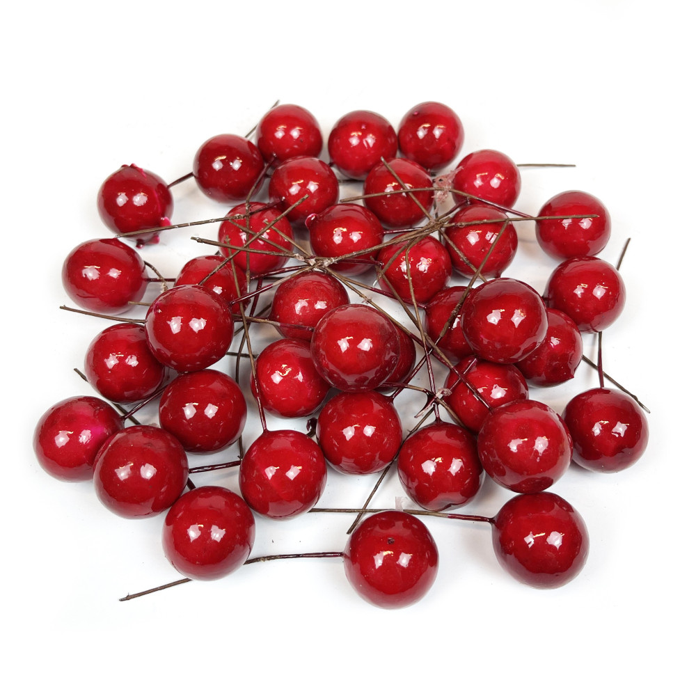Owoce na drucikach - czerwone, 2,5 cm, 36 szt.