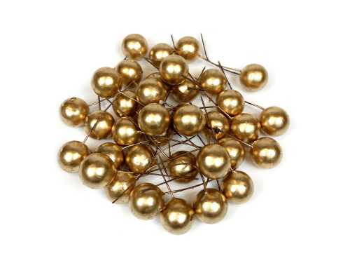 Decorative fruits on wires - gold, 2,5 cm, 36 pcs.