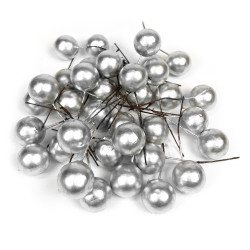 Decorative fruits on wires - silver, 2,5 cm, 36 pcs.