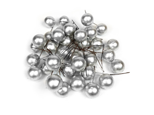 Decorative fruits on wires - silver, 2,5 cm, 36 pcs.